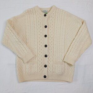 Shannon Woolen Mills Ecru Chunky Irish Fisherman's Cardigan | Merino | EUC |  L